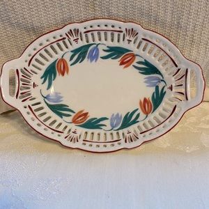 Vintage Schwarzenhammer Reticulated Floral Design Dish with Lustre Finish